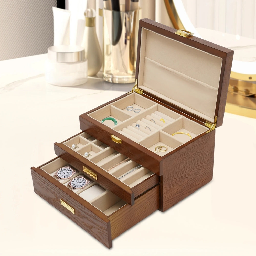 Boîte à Bijoux, Grande Capacité Anti-Poussière Organisateur de Bijoux en Bois pour Maison pour Cadeau de Festival pour Magasin pour Magasin Marron Boîte à Bijoux, Grande Capacité Anti-Poussière Organisateur de Bijoux en Bois pour Maison pour Cadeau de Festival pour Magasin pour Magasin Marron