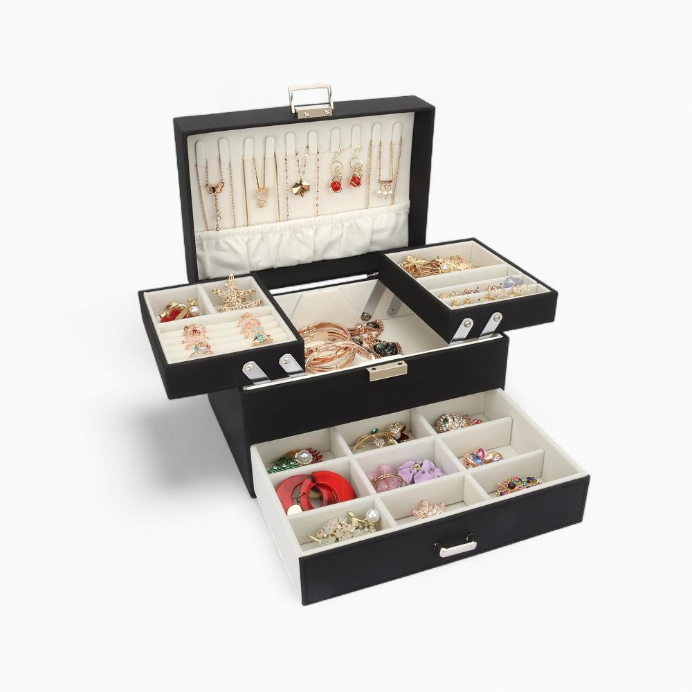 Boîte à Bijoux Multi-Rangements En Cuir