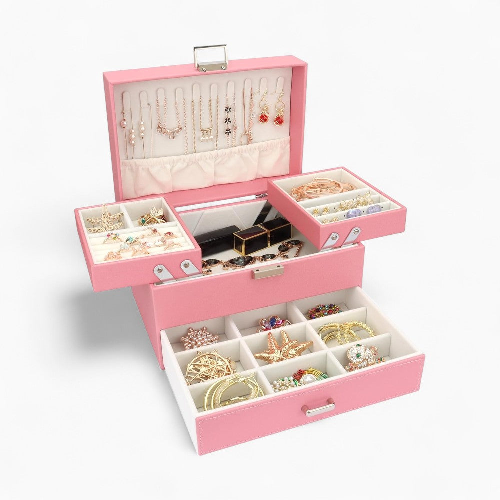 Boîte à Bijoux Multi-Rangements En Cuir