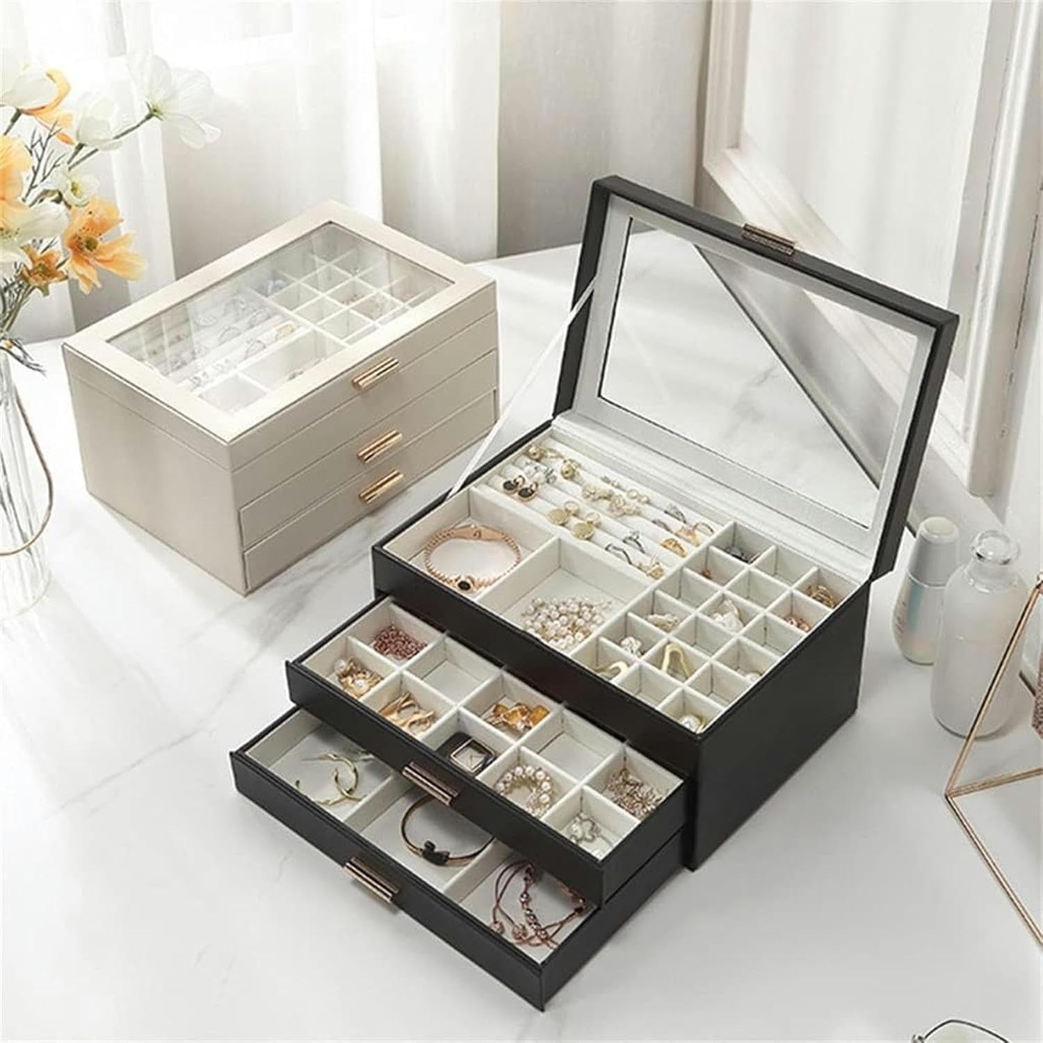 Boîte À Bijoux En Cuir 2 Tiroirs