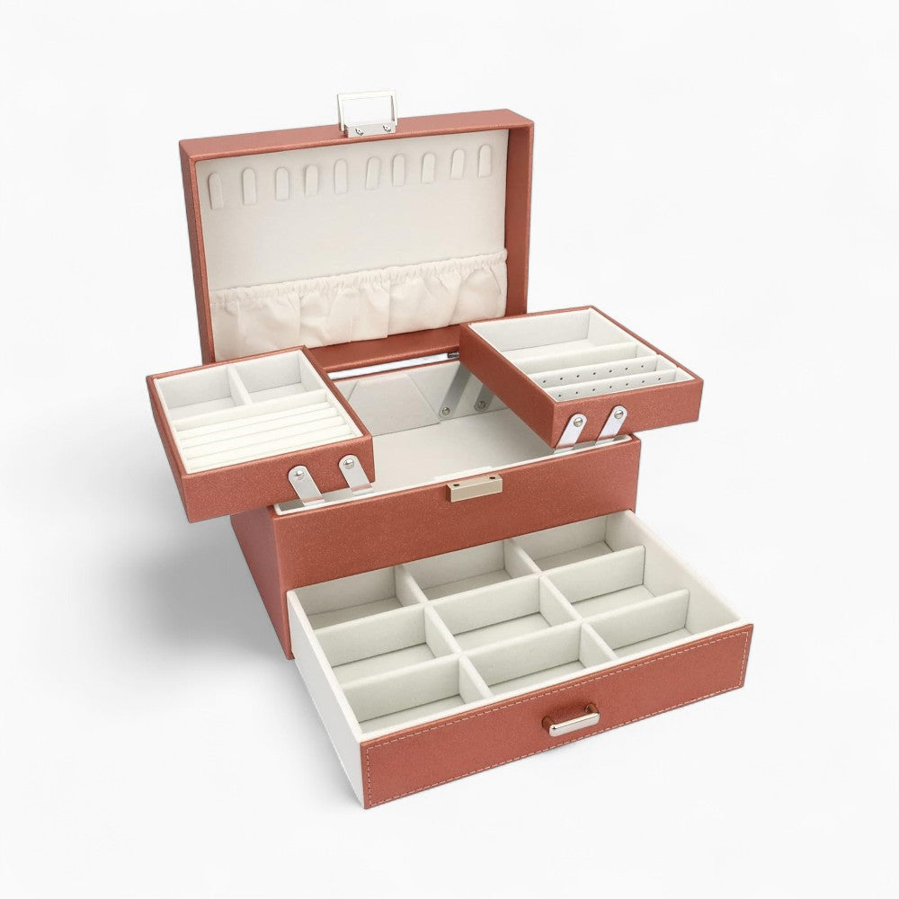 Boîte à Bijoux Multi-Rangements En Cuir