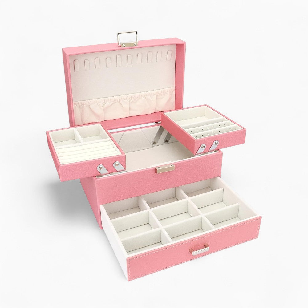 Boîte à Bijoux Multi-Rangements En Cuir