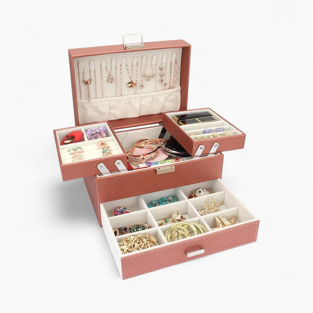 Boîte à Bijoux Multi-Rangements En Cuir