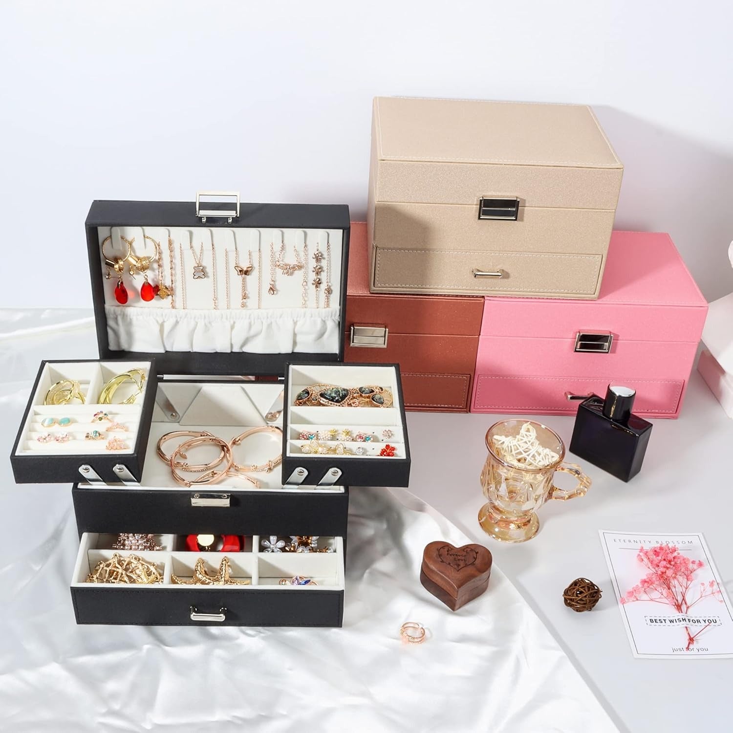 Boîte à Bijoux Multi-Rangements En Cuir