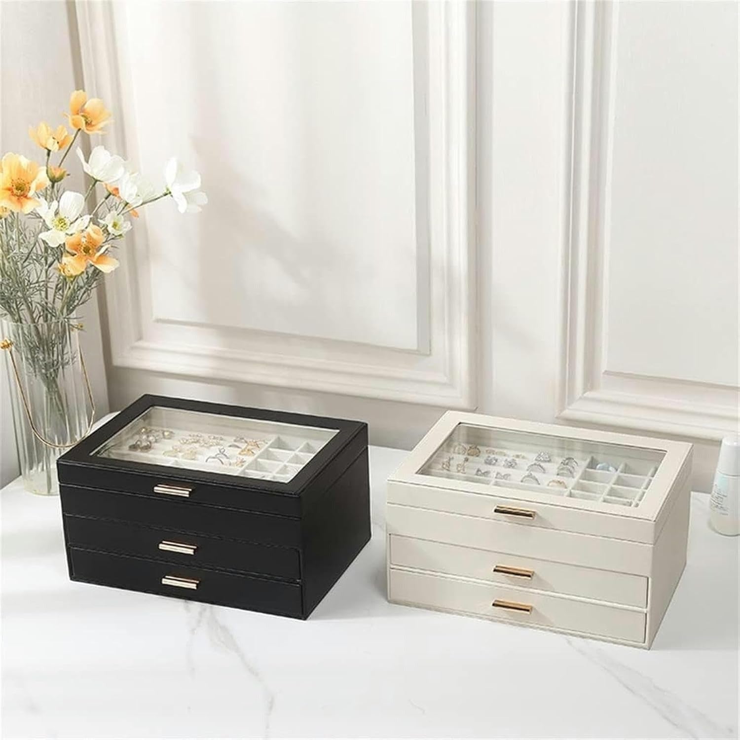 Boîte À Bijoux En Cuir 2 Tiroirs