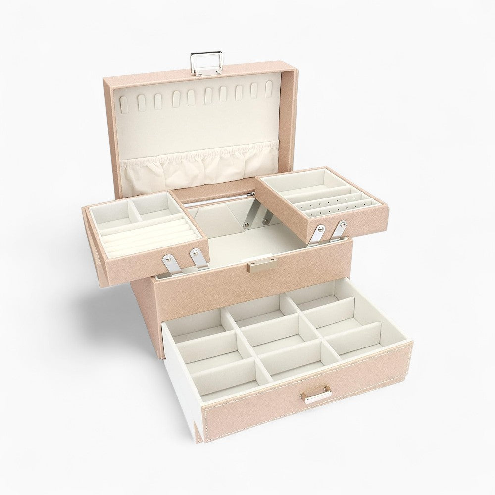Boîte à Bijoux Multi-Rangements En Cuir