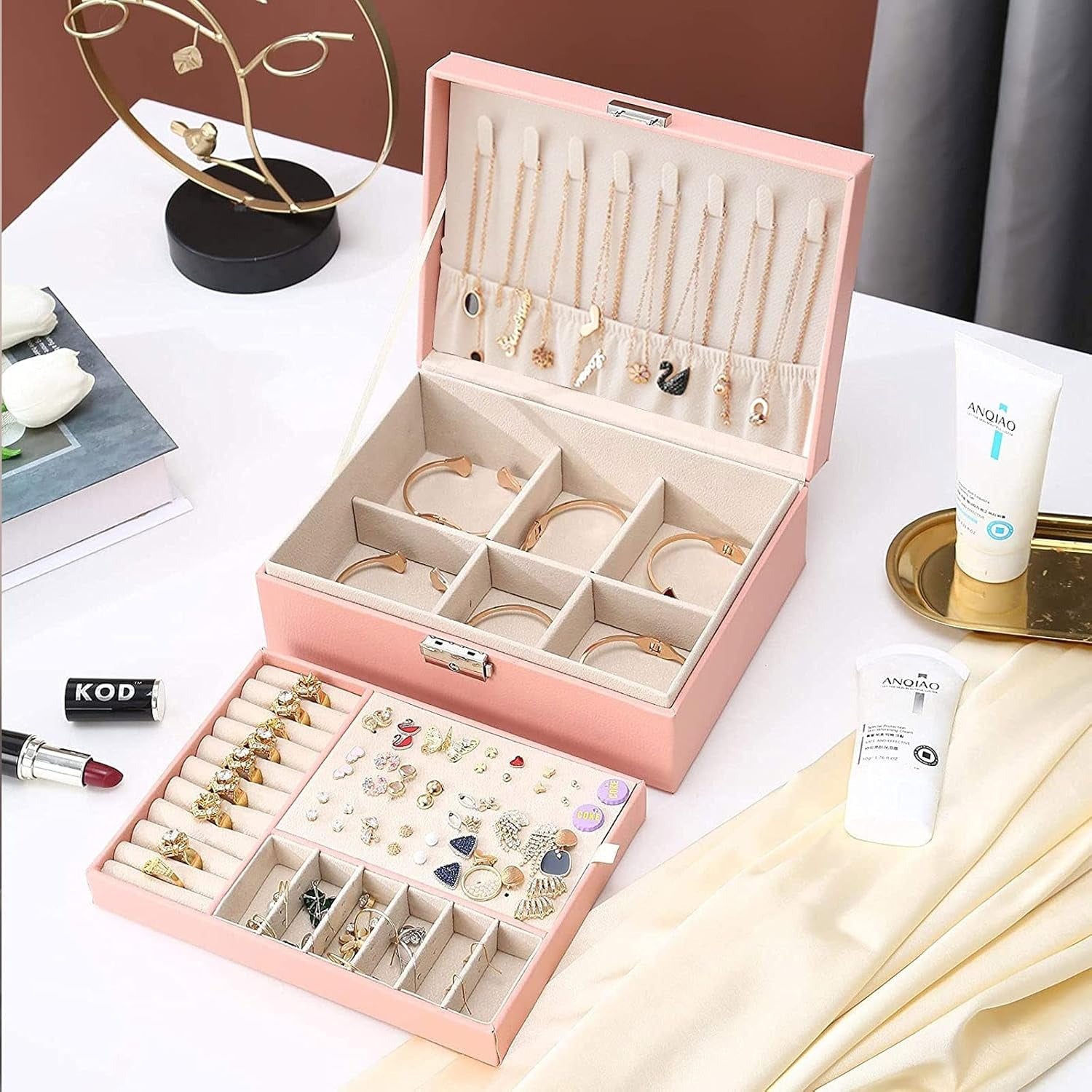 Boîte À Bijoux Cuir Rose