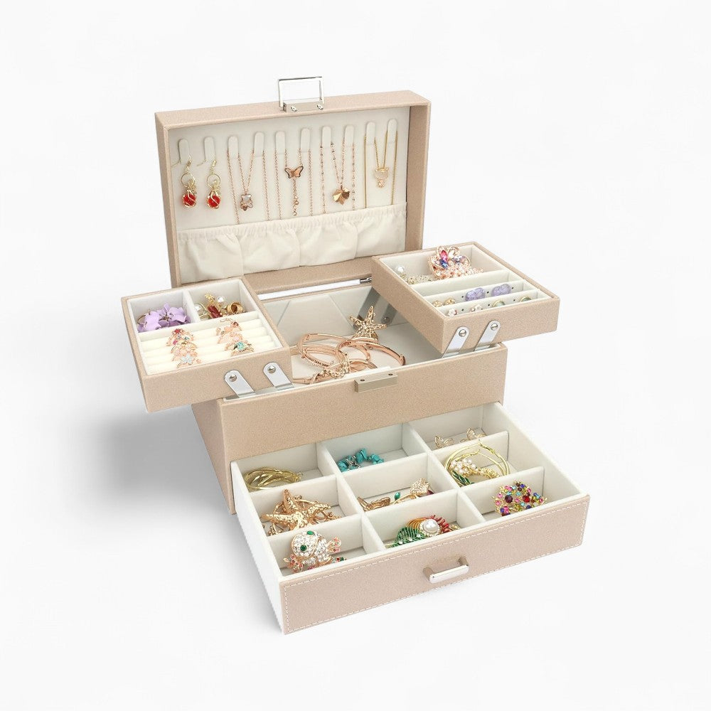 Boîte à Bijoux Multi-Rangements En Cuir