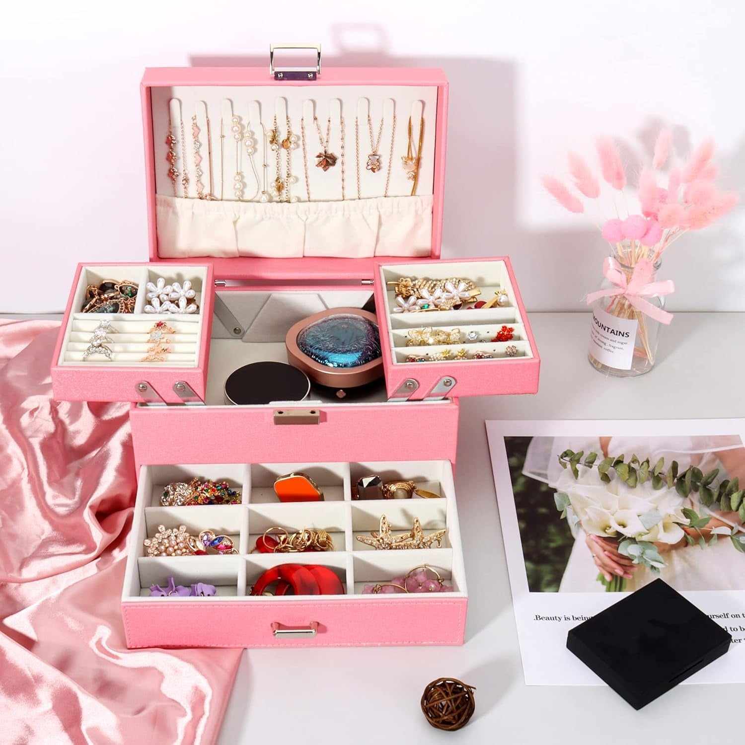 Boîte à Bijoux Multi-Rangements En Cuir