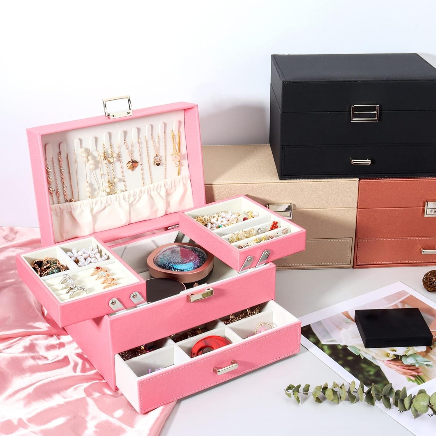 Boîte à Bijoux Multi-Rangements En Cuir