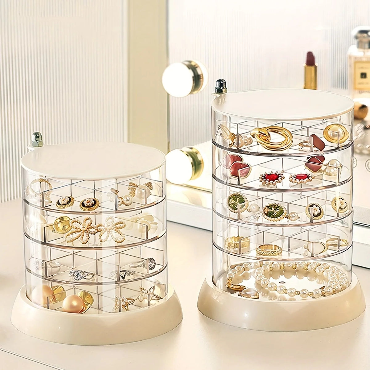 Présentoir Bijoux Rotatif Transparent Multi-Tiroirs