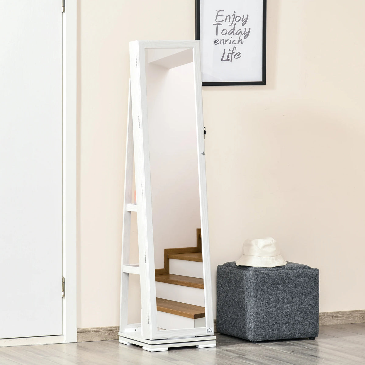 Armoire À Bijoux Blanche Sur Pied Miroir 360°