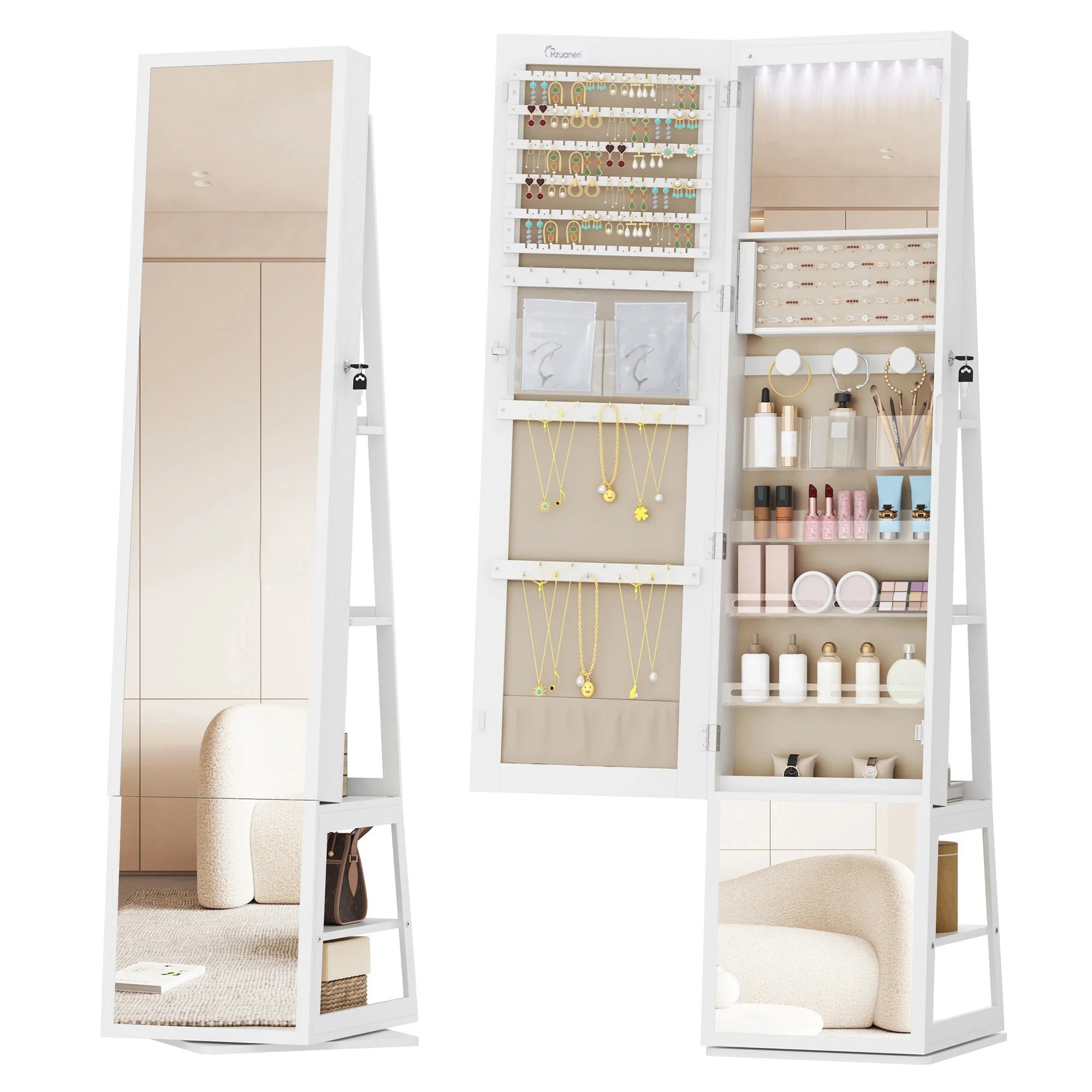 Armoire À Bijoux Sur Pied Avec Miroir Et Led