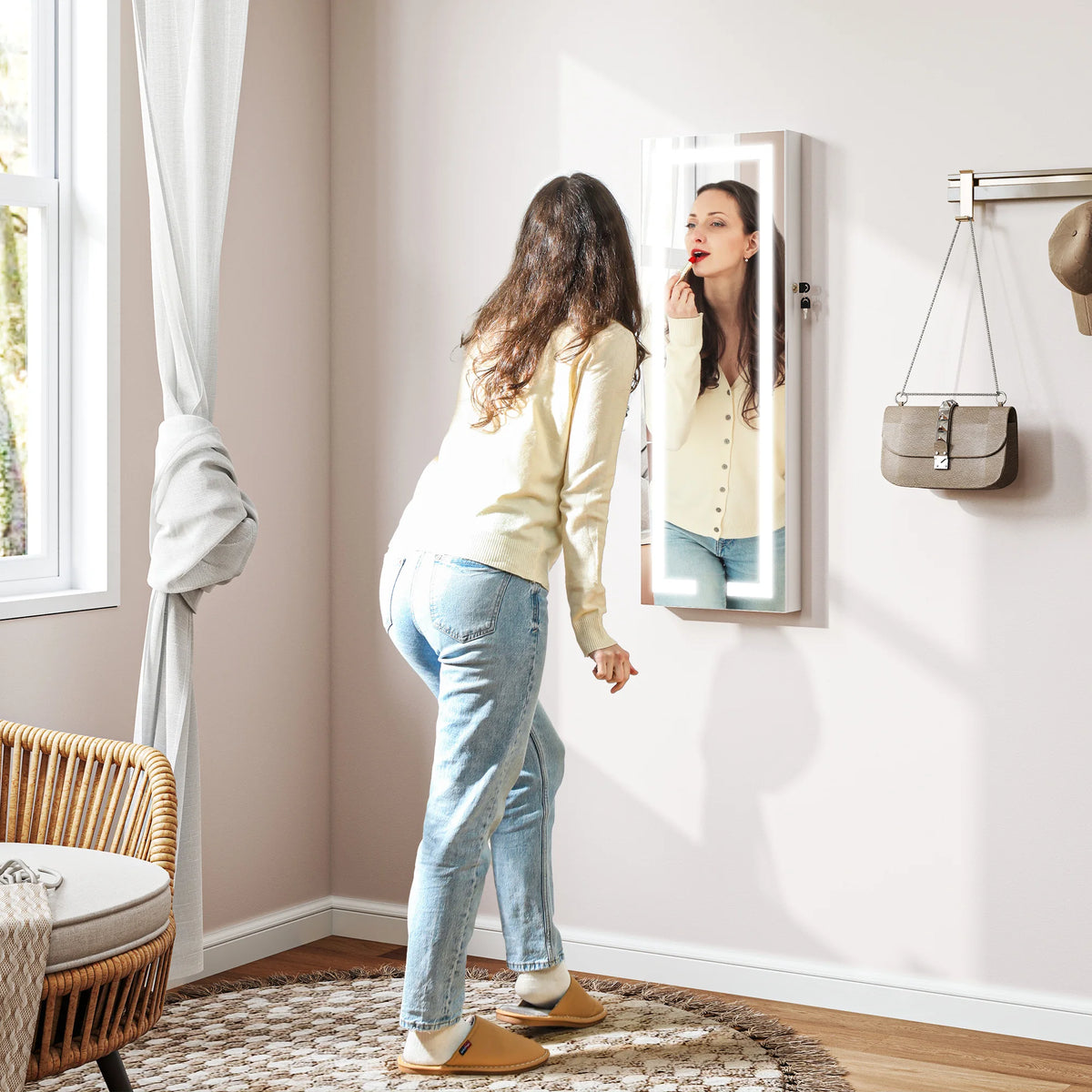 Armoire À Bijoux Murale Blanche Avec Miroir LED Contour