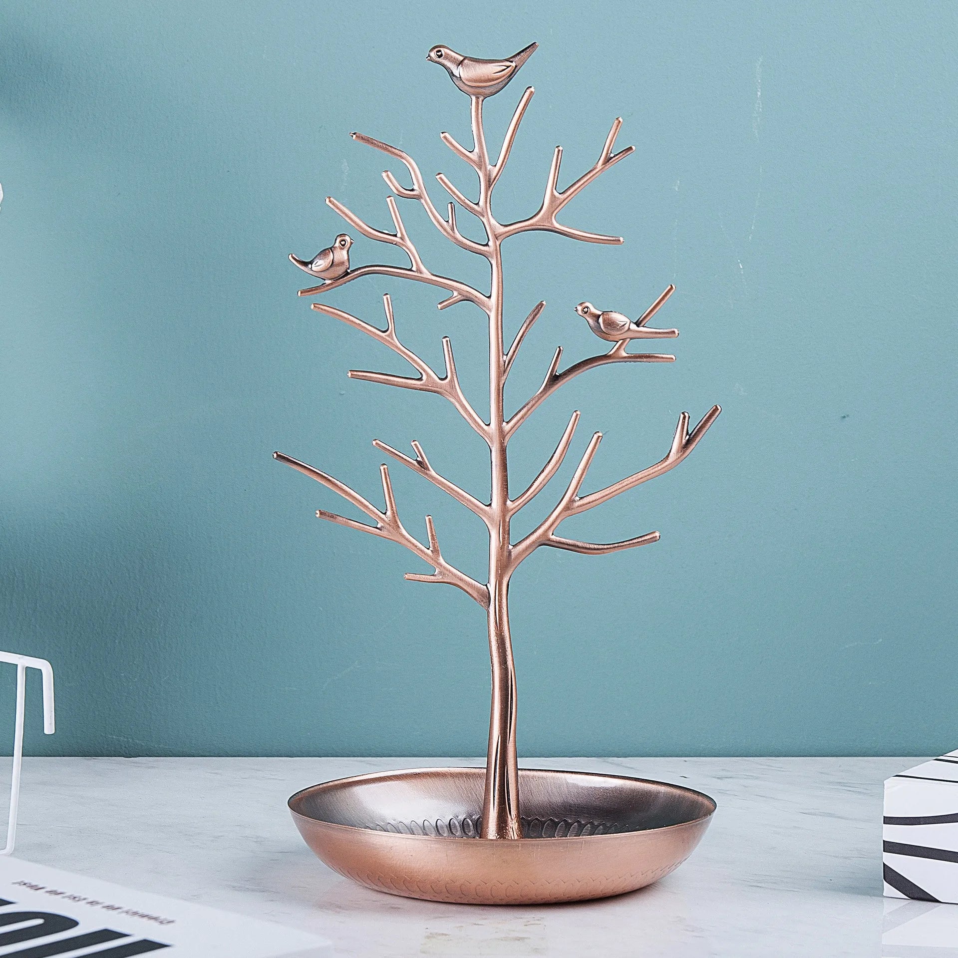 Support à Bijoux En Métal - Sculpture Arbre Avec Oiseaux - Argenté - Occasion