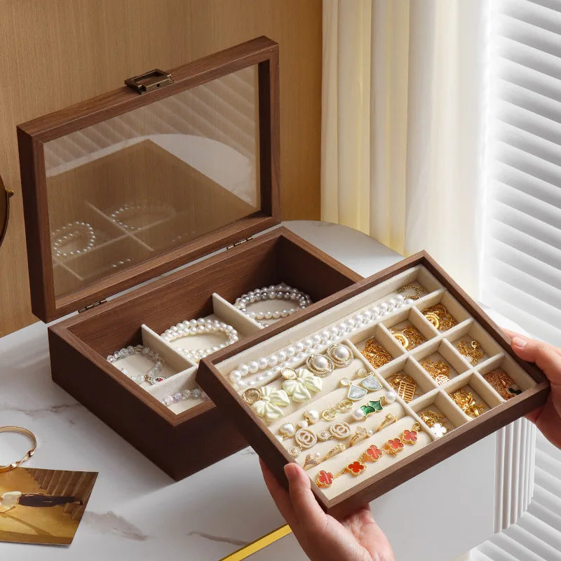 Boîte À Bijoux En Bois Foncé À Double Plateau