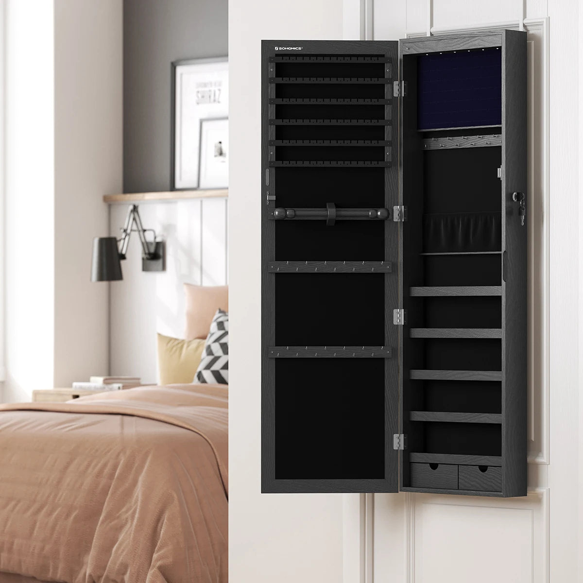 Armoire À Bijoux Murale Bois Noir Avec Miroir