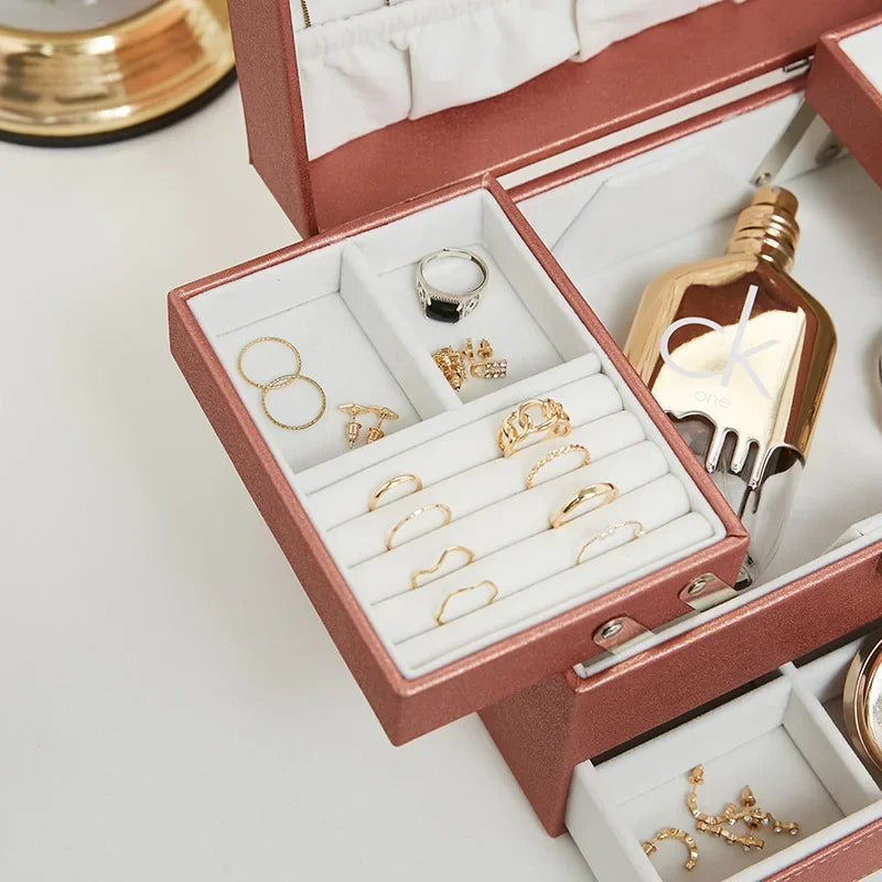 Boîte à Bijoux Multi-Rangements En Cuir