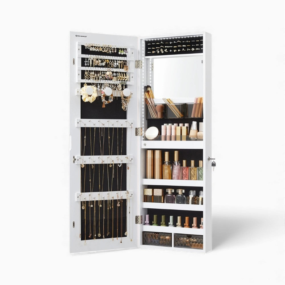 Armoire À Bijoux Murale LED Blanche Avec Miroir