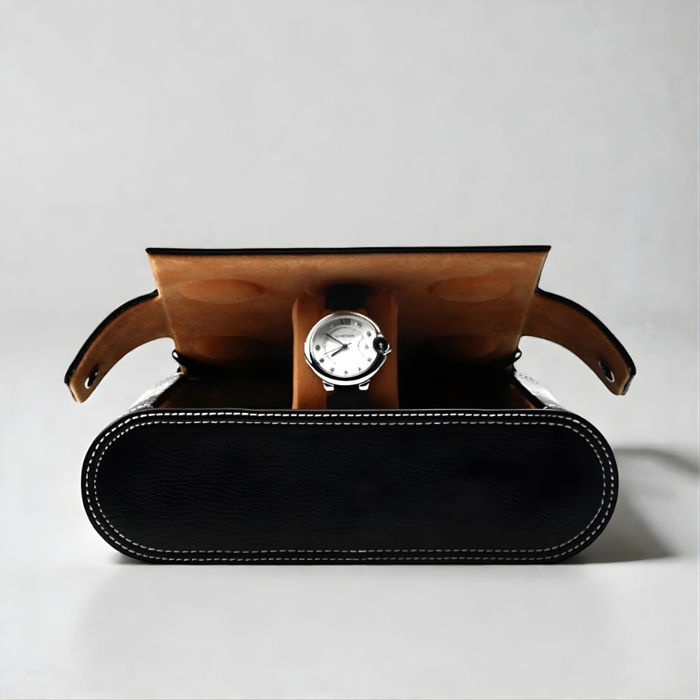 Boîte À Montres En Cuir Noir Intérieur Camel