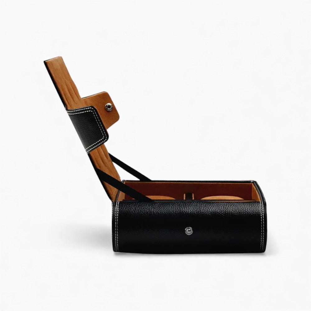 Boîte À Montres En Cuir Noir Intérieur Camel