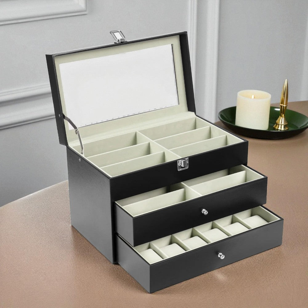 Coffret de Rangement Montres et Lunettes Avec Tiroir