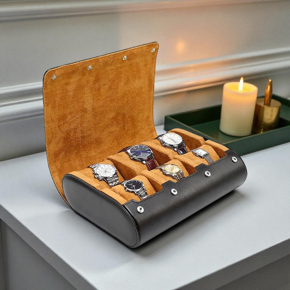 Boîte à Montres Homme En Cuir PU Velours - 1 Compartiment, Fermeture éclair - Neuf