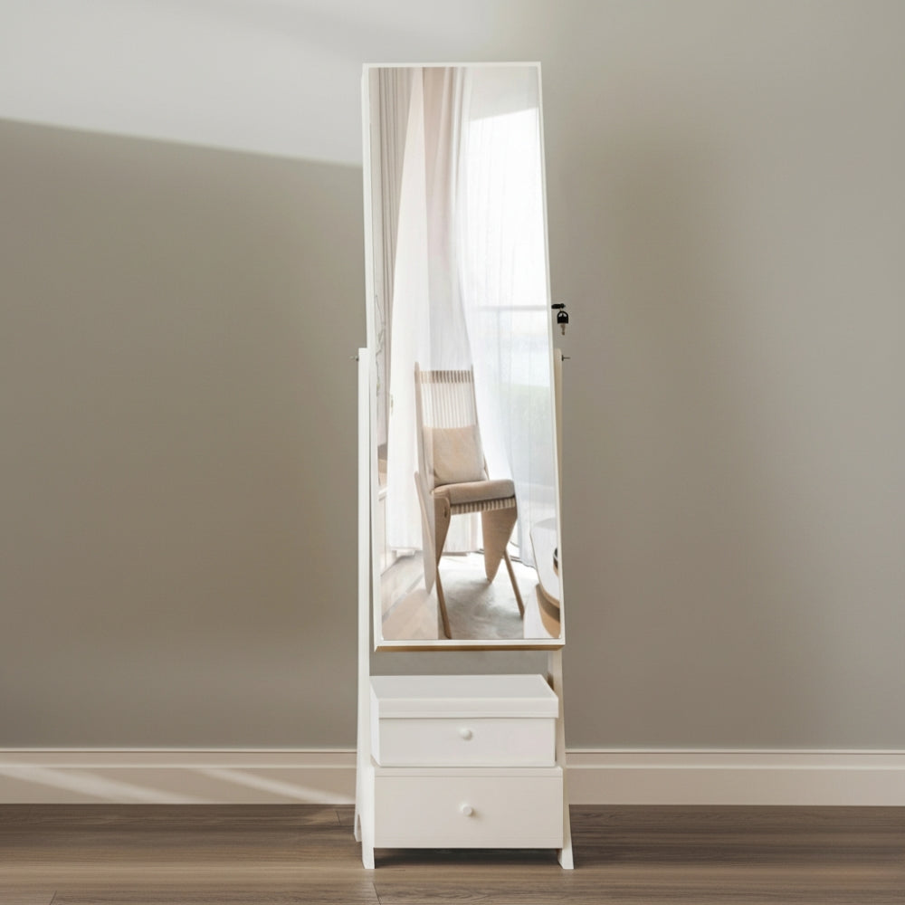 Armoire à Bijoux avec Miroir Plein Pied, Éclairage LED et Double Tiroir