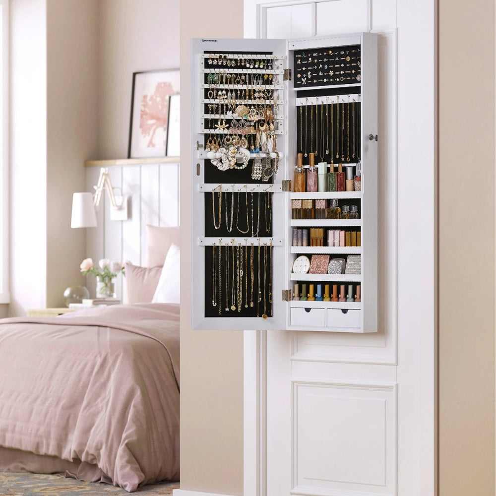 Armoire À Bijoux Murale Blanche Avec Miroir Et LED