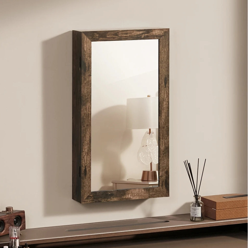 Armoire À Bijoux Murale Bois Foncé Avec Miroir